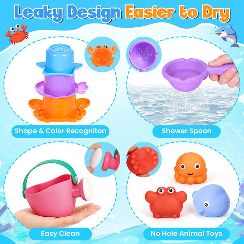 9 1-3, 2-4 3 1 2 3 PCS Baby Bath Toys for Kids Ages Mold Free Toddler Bath Toys for with No Hole Squeezing Marine