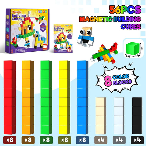 56PCS 3+ (1IN) Annexfun Magnetic Blocks for Toddlers,Magnetic Building Blocks Cubes,Montessori Preschool STEM Sensory
