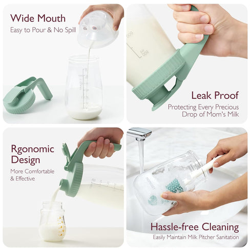 Momcozy Breast Milk Pitcher, Resistant to Heat and Cold Abrupt Temp Swings, No Leak Glass Breast Milk Fridge Storage