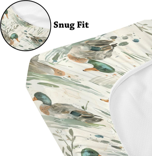KuphiL10C Mattress-28x52 Cute Ducks Pattern Baby Sheets for Crib, Unisex Mallard Ducks Leaves Nursery Fitted Bed Sheet