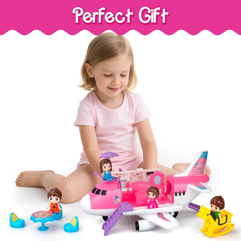 XDUOYJOY Pink Airplane Toy for Kids, Plane Toys with Dolls, Furniture and Accessories for Boys Girls Birthday, Toy