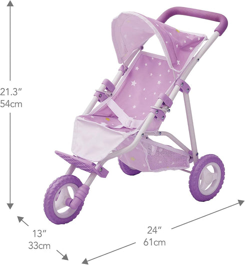 Purple and White Baby Doll Jogging Stroller with Canopy