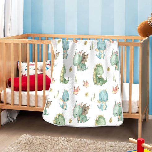 Cute Dragon Baby Blanket, Soft Cozy Reversible Nursery Receiving Swaddle for Boys Girls, 30x40 in