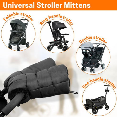 Warmmuffs, Aurya Stroller Gloves, Universal Stroller Winter Anti-Freeze Warm Mittens for Pram, Stroller, Pushchair