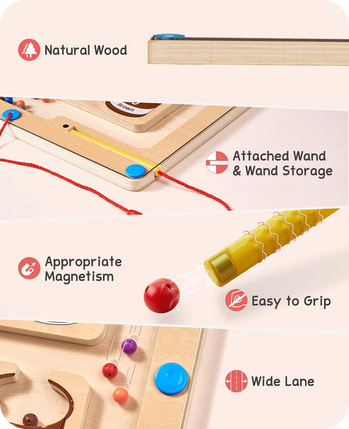 GAMENOTE Magnetic Color and Number Maze - Montessori Fine Motor Skills Toys for Boys Girls 3-5 Years Old, Learning