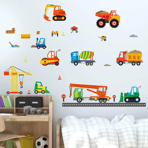 DECOWALL DS-8012 Kids Wall Stickers, Construction Site Cars Island Decals, Peel and Stick Removable for Nursery Bedroom