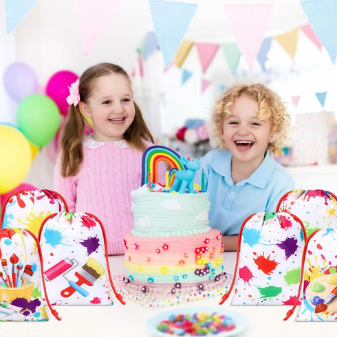 Honoson 24 Pieces Paint Art Gift Favor Bags, Painting Theme Drawstring Bags for Kids Art Party Birthday Decorations