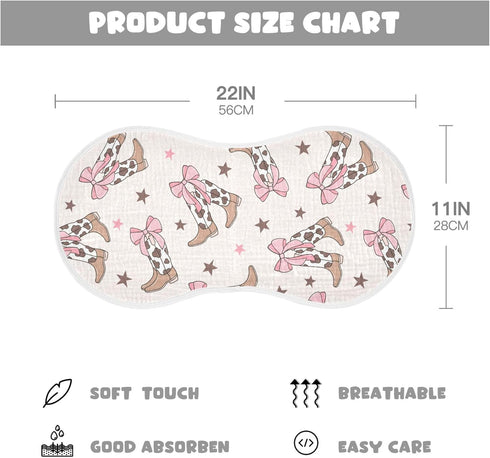 Mazeann 2 Pack Bows Cowgirl Boots Western Burp Cloths Baby Boys Girls Absorbent Soft Cotton Burping Cloths Rags