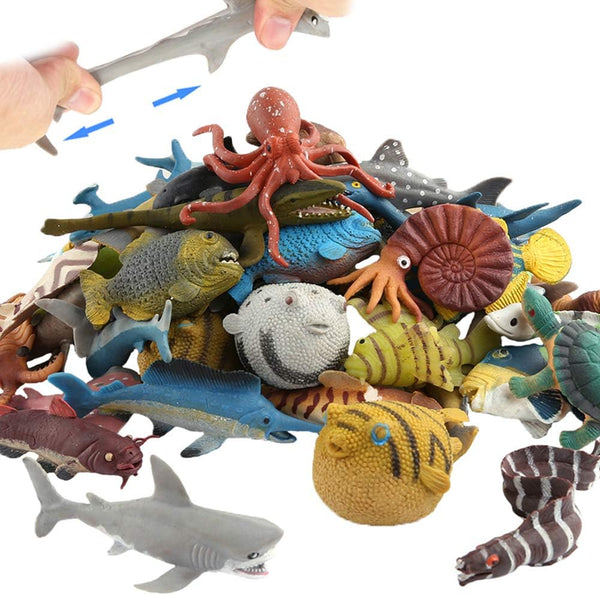 18 Pack Assorted Ocean Animal, Stretchy and Floating Rubber sea Animals Toy