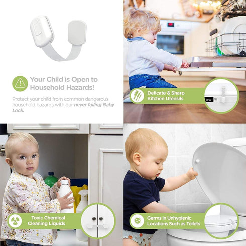 JJ MarketFlow 10-Pack 3M Child Proof Safety Strap Locks - No Drill Cabinet Locks Baby Proofing, Adhesive for Drawers