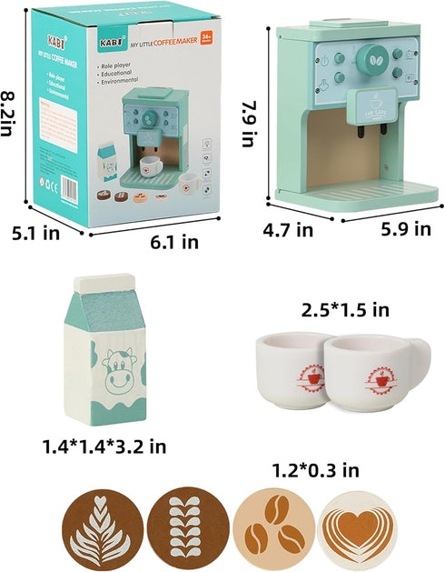 MIKNEKE Set Wooden Coffee Maker Toys Play for Kids, Coffee Machine Toy, Montessori Pretend Play Food Kitchen