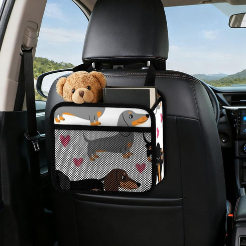 PPIKTC Spacious Hanging Auto Seat Organizer with Ventilated Mesh Pockets for Wet Wipes and Baby Supplies, Cute