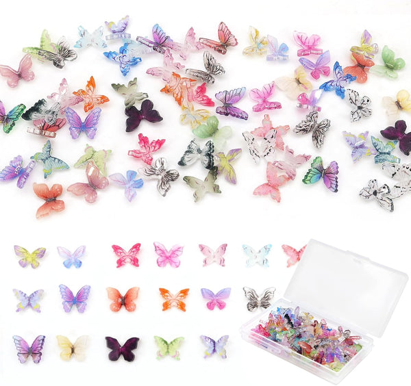 QUPIVA 60Pcs Mini Resin Butterflies, Miniature Dollhouse Accessories Tiny Butterflies for Crafts, Mini