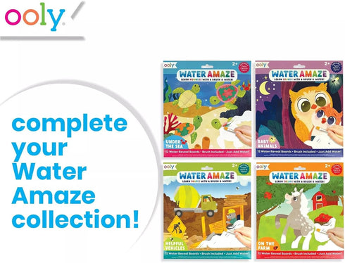 OOLY Water Amaze, 12 Reveal Boards & Brush, Reusable Water Reveal Pads for Kids, Water Coloring Books for Toddlers