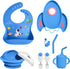 7 Pieces Silicone Baby Feeding Set, Food-Grade Astronaut Theme, Suction Plate, Bowl, Spoon, Fork, Bib, Cup for 6+