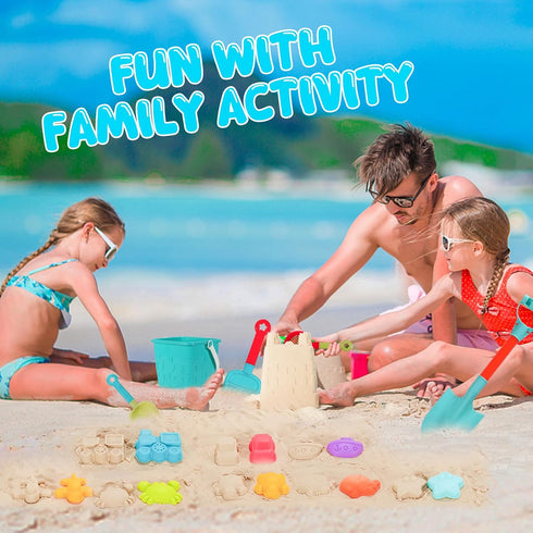 BeneFine 14 Piece Beach Toys,Castle Barrel Bucket,Sea Animal and Traffic Sand Molds,Beach Shovel Tool Kit, Fun Outdoor
