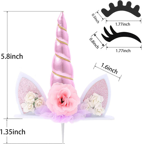 Pink Unicorns Cake Topper Decorations for Girls - Handmade Birthday Party Supplies with Eyelashes, 5.8 Inch