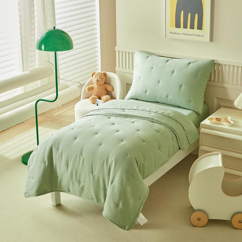 4 Set Set Set DuShow Green Piece Toddler Bedding for Boys Girls,Embroidery Microfiber Crib Bed Sheets Soft Boho