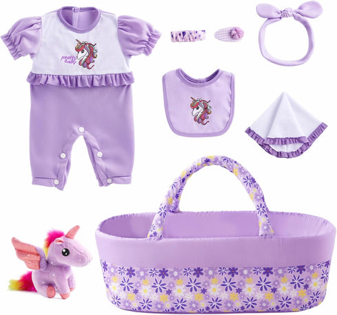 BABESIDE 8 Pcs Reborn Baby Doll Accessories Set Includes Doll Clothes, Bassinet,