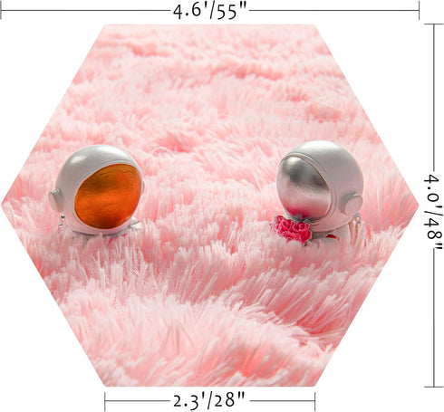 KIXINWA 4.6X4 Pink Hexagon Princess Rug, Ft Castle Play Tent Carpet, Cute Fluffy Rug for Girls Room, Shaggy Soft Non