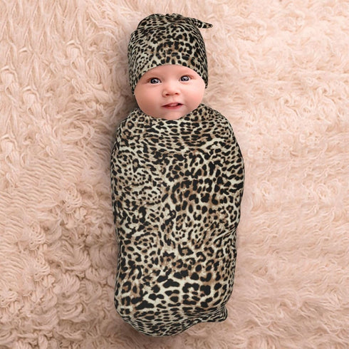 Sanghing Sets Leopard Print Newborn Swaddle Blankets Cheetah Print Baby Stuff Soft Swaddling Blanket With Beanie Gifts