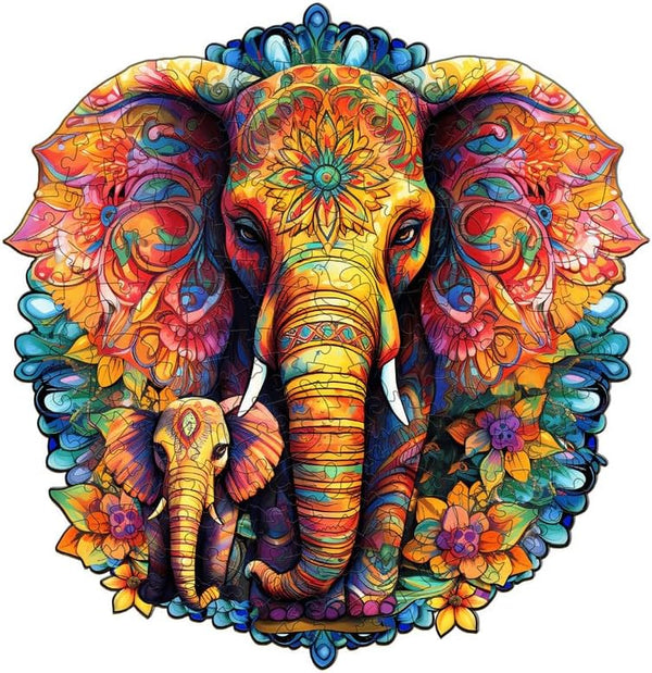 Wooden Puzzles for Adults, Mandala Elephant (L-280pcs) Unique Shaped Animal Wood Puzzles, Birthday Gift Family Game