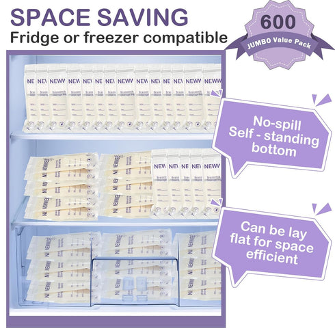 400 Count 7 oz Newwiee Breastmilk Storage Bags Leak Proof Double Zipper Seal Breast Milk Storing Bags Self Standing