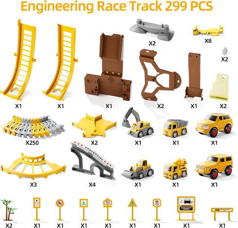 299 6 Playset 3 4 5 6 iHaHa PCS Construction Race Tracks Boys Toys, PCS Engineering Cars and Flexible Race Track Create