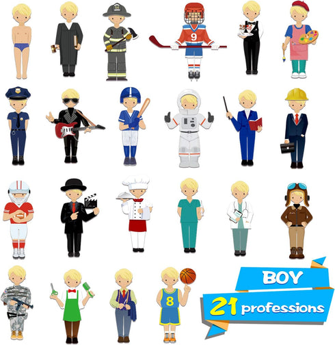 56 PCS Magnetic Dress-up Pretend Play Doll Set with 21 Occupations, Perfect for Preschool Learning