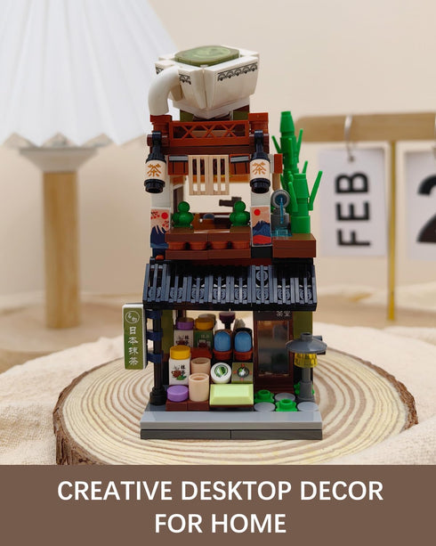 Set 379 (1656) Japanese City Street View Matcha Shop, MOC Creative Mini Building Blocks House pcs, Simulation