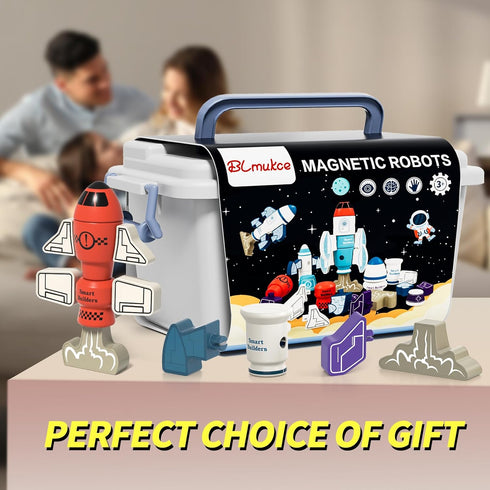 3-5, 33 Playset DIY Magnetic Robot Building Toy for Kids PCS STEM Stacking with Storage Box, Rocket Robot Creative Kit