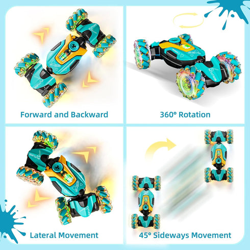 5-13,4WD 360 Show,3-6 8-10 Gesture Sensing RC Stunt Car,Remote Control Car Toys for Ages All-Terrain with Flips & LED