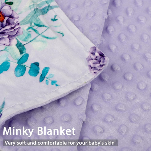50 60 Inch, Toddler Blanket x Large Baby Blanket for Kids, Super Soft Warm Minky with Dotted Backing, Purple Floral