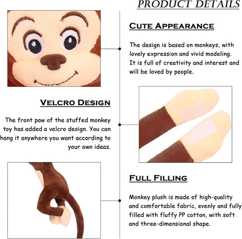 35.4" Hanging Monkey Plush, Cute Brown Stuffed Animal Toy for Kids Adults