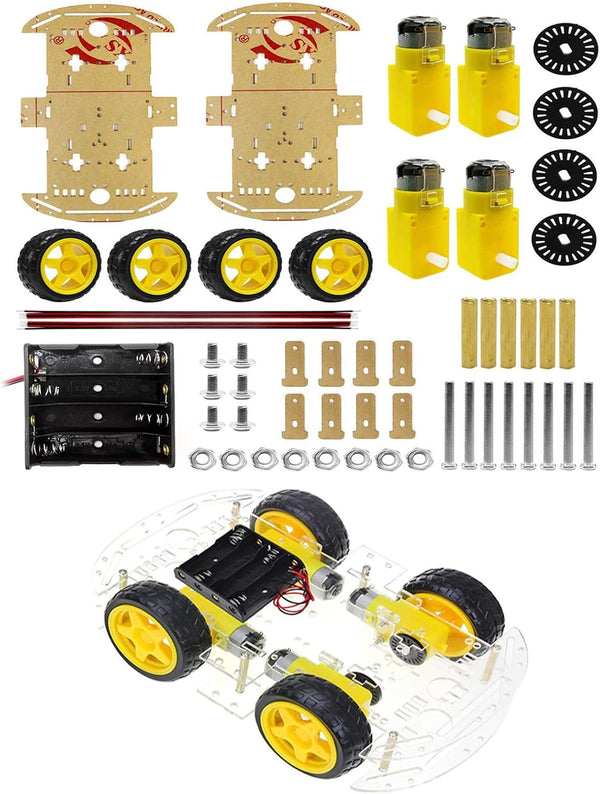 YIKESHU 4WD Smart Robot Car Chassis Kit - 2 Layer with Speed Encoder Battery Box for Kids Teens DIY
