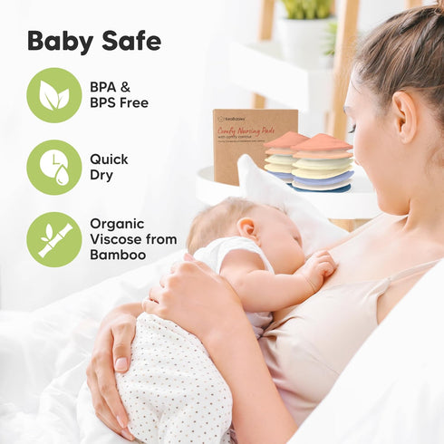 14 5") Organic Nursing Pads - Washable Breast Pads for Breastfeeding, Wash Bag, Viscose Derived from Bamboo Reusable
