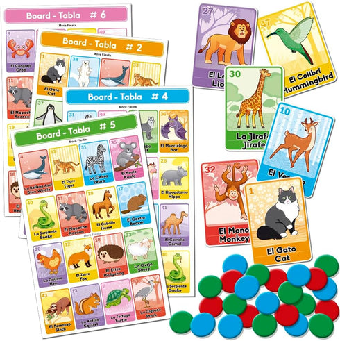 Bilingual Tablas Game in English and Spanish, Mexican Bingo for 10 Players, Full Deck of Cards