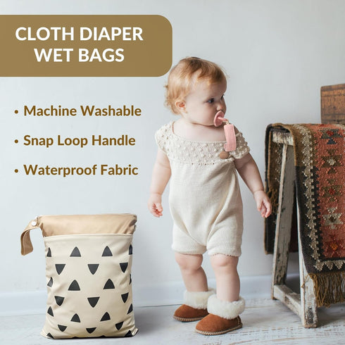 BebeBiu 2 100% Wave-2pk) Cloth Diaper Wet Bags Waterproof & Reusable Bag with Zippered Pockets, Polyester with Handle