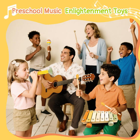 7pcs Set 18M+ 2 3 4 3-5 Pajojoqa Musical Instruments Montessori Toys Neutral Colors Wooden Toys for Toddlers Percussion