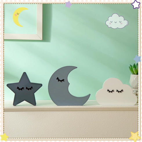 Briwooody 3 Pcs Moon Stars and Cloud Celestial Nursery Decor Bohemian Wood Nursery Shelves Decoration Wooden Nordic