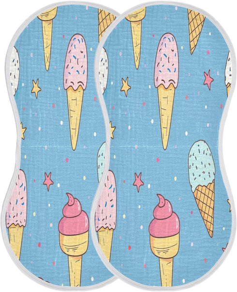 YETTASBIN Ice Cream Cone Muslin Baby Burp Cloth, Super Soft Absorbent Cotton Burp Rag Baby Bibs Feeding Cloth