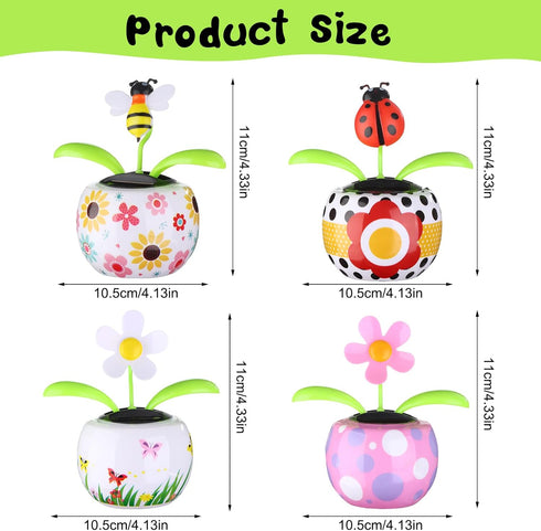 Solar Dancing Bee Toy - Solar Powered Dancing Sun Flower with Colorful Pots and Swinging Ladybug Shape for Car