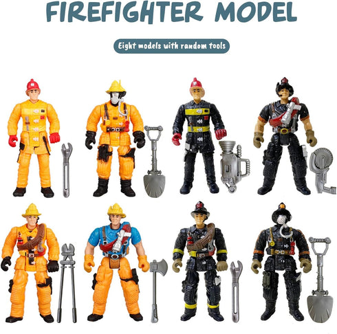 8 Playset Pieces Firefighter Action Figures Fireman Figurines Toys with Tools for Party Decoration People Figures