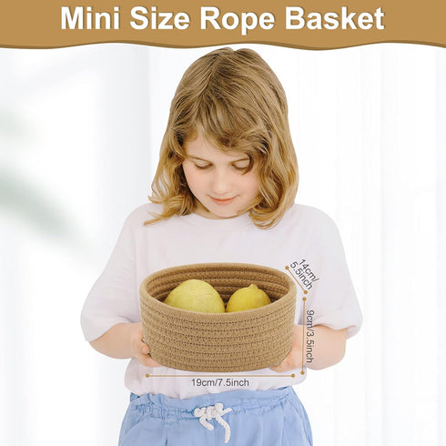 ?2 Pack?ABenkle Small Woven Baskets, Tiny Oval Shallow Storage Baskets, Mini Cotton Rope Decorative Basket, Boho