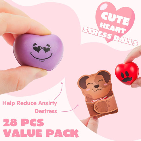 28 Packs JOYIN Heart Stress Ball with Valentine Cards Heart Shape squishy toy Stress Relief Fidget Toy with Valentines