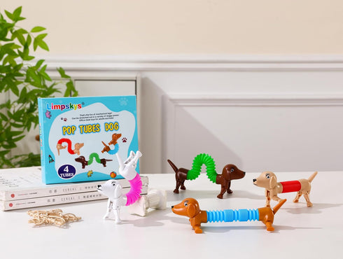 Dog pop tubes,Toy Dog,Animal pop Tubes,Robot dog,Fidget Toys for Kids,Sensory Toys for Kids 5-7,Dog Party Favors,small toys,dog toys for kids,sensory tubes,autism sensory products(4 Pack Dog)