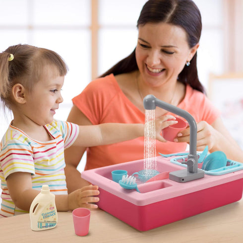 CUTE STONE Color Changing Play Kitchen Sink Toys, Electric Dishwasher with Running Water, Pretend Play