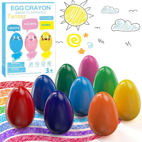 Tencoz 9 Colors Easter Egg Crayons for Kids, Easy Grip Palm-Grasp Washable Drawing