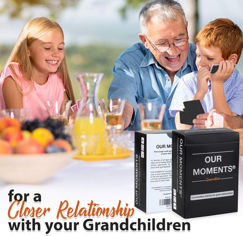 OUR MOMENTS Generations Game - 100 Conversation Starters for Grandparents & Grandchildren, Portable Card Game