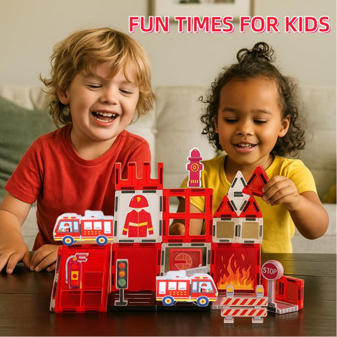 3-5 3-5, Magnetic Tiles, Firetruck Toys Years Old, Fire Trucks for Toddlers Magnetic Building Blocks for Kids, STEM
